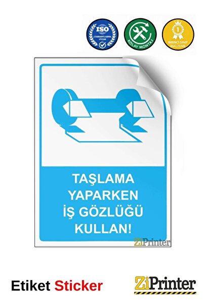 ZiPrinter استخدم نظارات السلامة أثناء الطحن! ملصق لافتة تحذيرية isg مقاس 70x1...