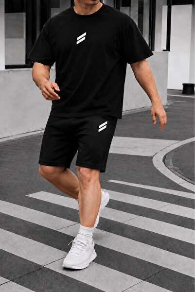 FAEL LİFE Unisex Wide-Let T-Shirt and Shorts Set with Double Line Print