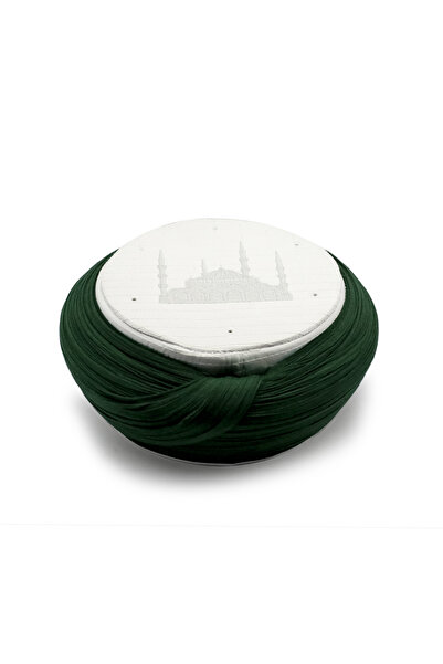 Sarıkhane Children's Cami Sarigi - Green Fabric - White Skullcap - Round Wrap...