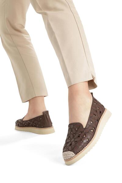 EYLÜLDEN MODA SHOES Espadri̇l Comfort Ballet Flats Dark Brown Leather