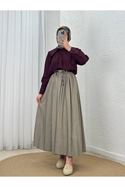 MİHRA STORE Seniha Gathered Double Pocket Belted Skirt-Pa203 Mint
