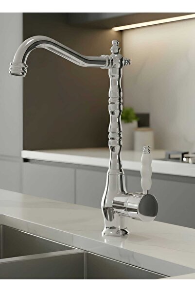 vitkar su armatürleri صنبور مطبخ بتصميم عتيق من راستيك ميكس سوان (لون كروم)