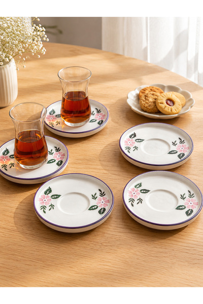 Yasvera Ceramics 6’lı Flowers Çay Tabağı