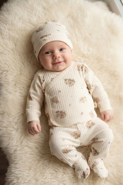 Gebelog Koala Patterned Organic Textured Ribbed Baby Set - Hospital Release 3...