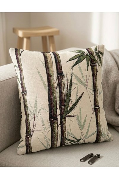 İFA Zen Style Bamboo Patterned Decorative 2-Piece Throw Pillow Cover - Luxurious Woven, Anti-Sweat Fabric - 45X45 cm