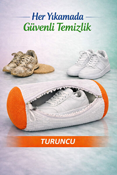 Ferzin Ayakkabı Yıkama Çantası Makarna Kumaş fermuarlı Turuncu