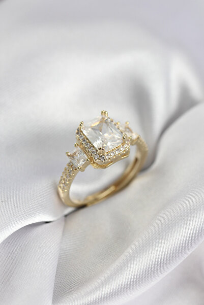 GeeS Global Gold Color Square Baguette Zircon Stone Single Stone Model Women'...