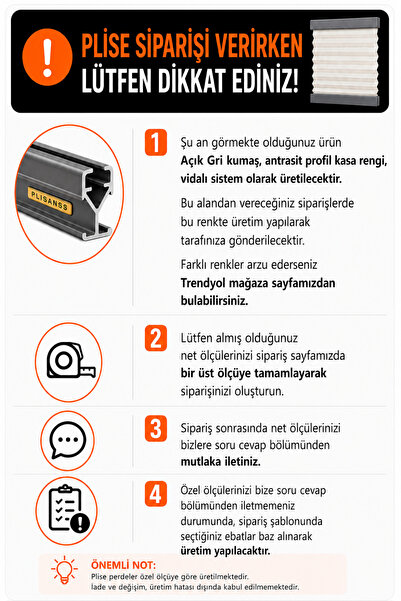 PLİSANSS TÜL SERİSİ Plise Perde (AÇIK GRİ KUMAŞ + ANTRASİT PROFİL KASA) Cam B...