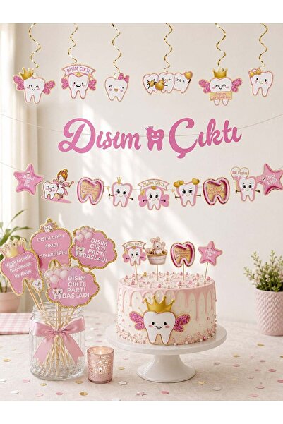 Parti Adresi Dişim Çıktı Parti Seti Diş Buğdayı Partisi Süsleri Pembe Gold