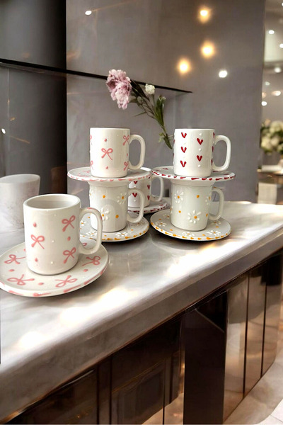 arsimhome طقم أكواب لـ 6 أشخاص بنمط مختلط 2 قلب و2 ديزي و2 فيونكة