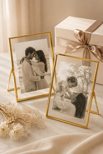 MİS KİTCHEN 2-Piece Gold Metal Photo Frame Double Glass Tabletop Decorative P...