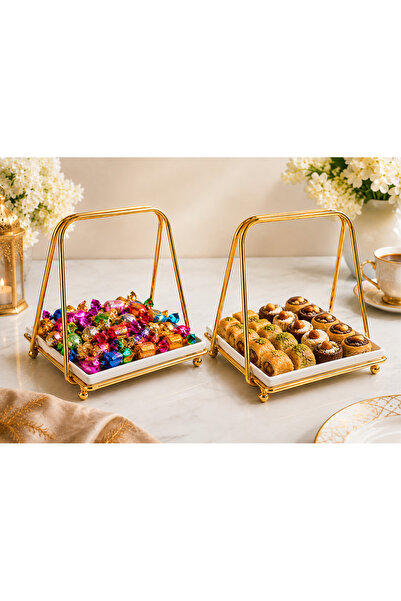 SKDV Gold Metal Detaylı Akrilik Şekerlik Sunumluk Tepsi | Modern Kahvaltılık ...