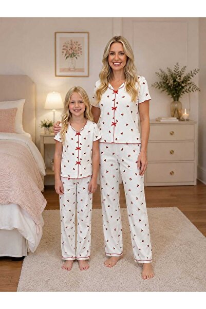 zahider Mother Daughter Cotton Cherry Print Soft Summer Short-Sleeved Pajamas...
