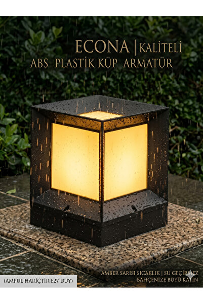 ECONA Dekoratif Kare Küp Set Üstü ABS Bahçe Aydınlatma Armatürü Set Üstü Deko...