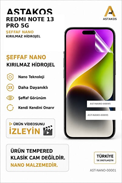 Astakos واقي شاشة هيدروجيل نانو شفاف غير قابل للكسر متوافق مع Redmi Note 13 P...