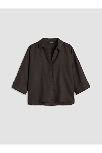 LC Waikiki Brown Oversize Women's Linen Shirt from Güli̇s Gi̇yi̇m