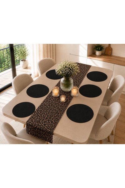 Bohem studio Leopar Desenli Siyah Runner ve Amerikan Servis SET