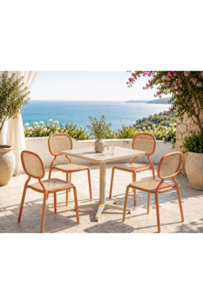 Derya Home Tilia Haz Terracotta & Bej Bahçe Masa Sandalye Takımı – 4 Kişilik ...