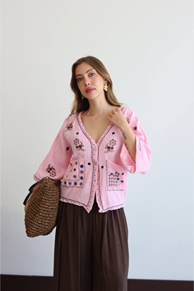 LOKADI Authentic Embroidered Women's Kimono Jacket - Bohemian Style Cotton Do...