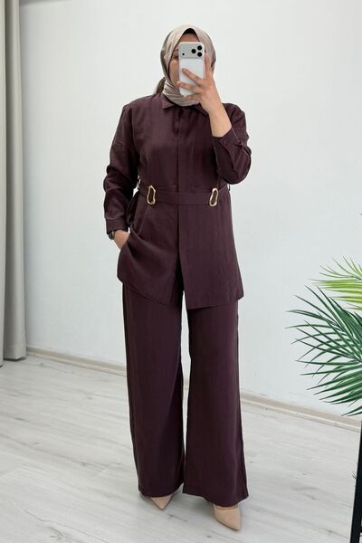 T Moda Store My Magazin Liyosel Kumaş Toka Detaylı Tesettür İkili Takım