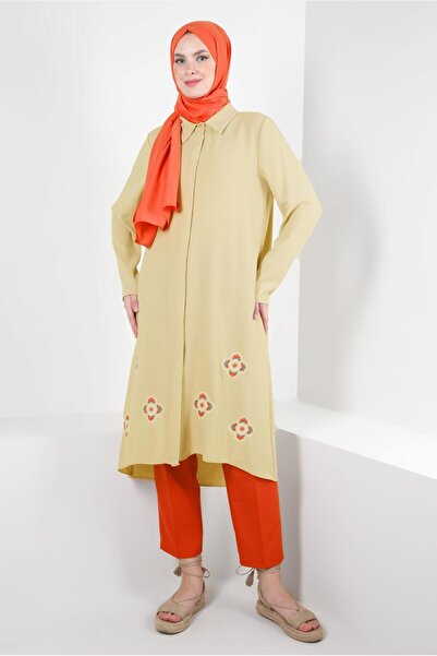 Alvina FLOWER PATTERNED SHIRT COLLAR LONG TUNIC 43790
