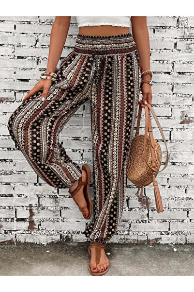 Wear Up Γυναικείο παντελόνι με ψηλόμεσο έθνικ σχέδιο με φαρδιά ντραπέ