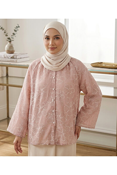 LAYARA COUTURE Embroided Floral Textured Top,Loose Fit,Modest,free size.
