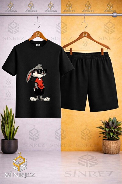 SİNREZ Tricou cu imprimeu GZLK TAVSAN cu guler rotund - Set pantaloni scurți