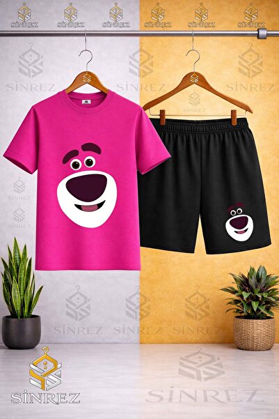 SİNREZ Tricou cu imprimeu BEAR SMILING FACE cu decolteu rotund - Set pantalon...