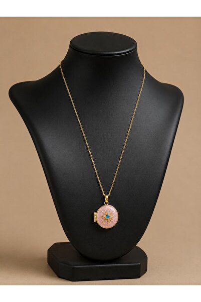 stainless steell Pink Openable Steel Necklace with Gold Details
