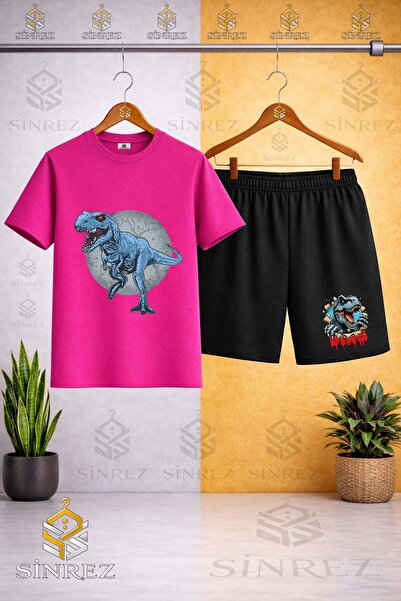 SİNREZ Tricou cu imprimeu DINOSAUR BLUE CIRCLE IN CIRCLE cu guler rotund - Se...