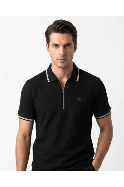 Özeniş Erkek Polo Yaka Slim Fit %100 Pamuklu Fermuarlı Waffle Kumaş T-Shirt