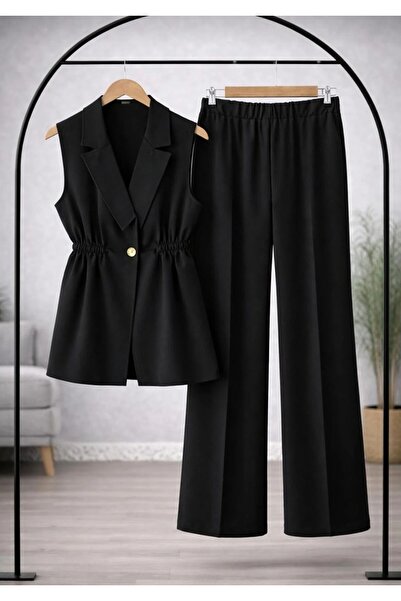 MODA VEDAT Women's Waist Drawstring Button Detailed Trouser Suit -0550