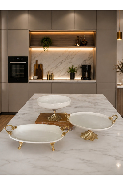 Sillage Home Luxury Porcelain 3-Piece Presentation Set with Gold Feet & Handles