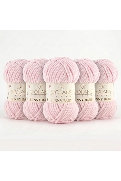 WOLANS Bunny Baby 4 Pink Light Velvet Knitting Yarn Chenille Yarn Shawl, Blan...