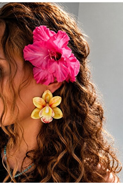 FloresDeCarnaval حلق أوركيد لامع بلون غروب الشمس