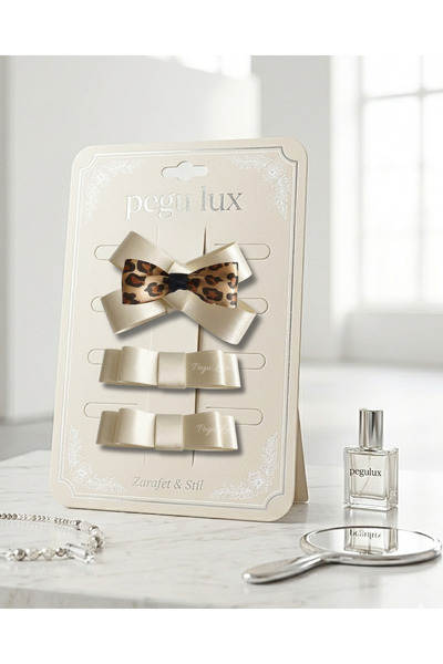 pegu baby collection Set de 3 agrafe cu piatră, cu panglică din satin ecru, s...