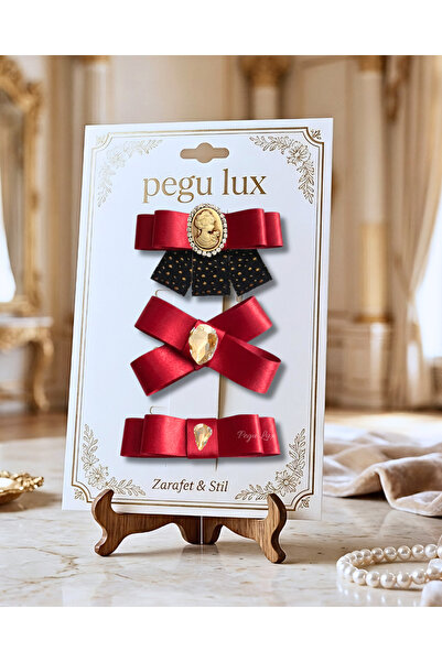 pegu baby collection Set de 3 agrafe cu piatră, cu panglică roșie din satin, ...