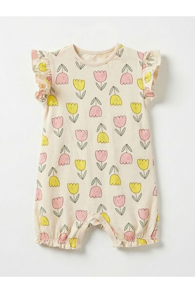 LC Waikiki Lcw Baby Crew Neck Flounce Floral Printed Baby Girl Jumpsuit