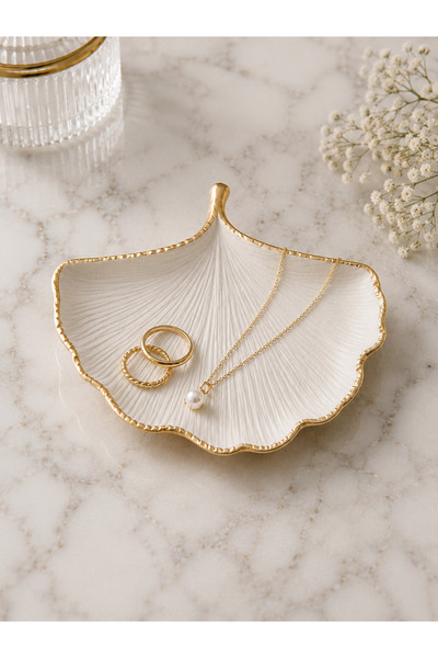 Sabletscrafts Antique Bronze Color Ginkgo Leaf Jewelry Dish Made from Stone P...