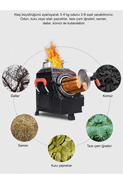 GÜMRÜK BEY Wood Burning Camping Stove – Dumansız Kamp Sobası, Taşınabilir Açı...