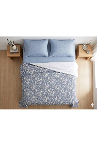 ŞENER HOME Set de lenjerie de pat dublă cu elastic, cu model floral vintage