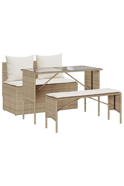 vidaxl Garden furniture set with cushions, 3 pieces, beige, polyrattan