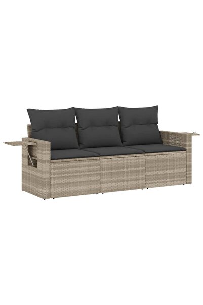 vidaxl Set canapele de grădină cu perne, 3 piese gri deschis poliratan