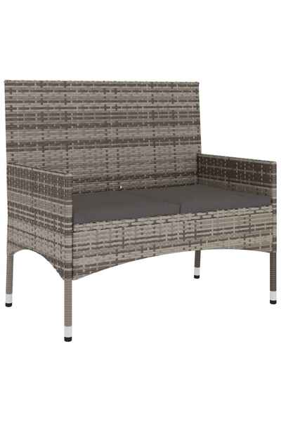 vidaxl 2-Seater Garden Bench with Cushions, Grey, Poly Rattan