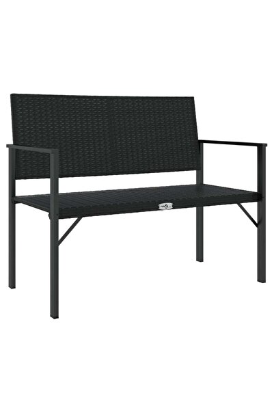 vidaxl Garden bench with Pillow, 2-seater, black, polyrattan