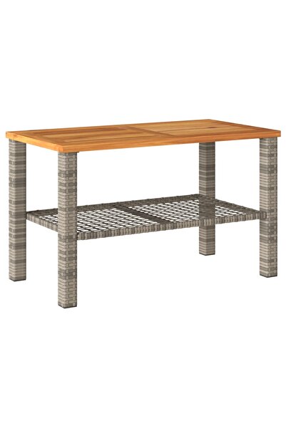 vidaxl Garden table, gray, 70x38x42 cm, polyrattan and acacia wood