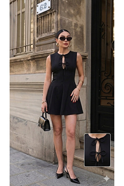Roza Moda Collection Kadın Kolsuz Fiyonk Detaylı Çan Etekli Şık Gece ve Günlü...