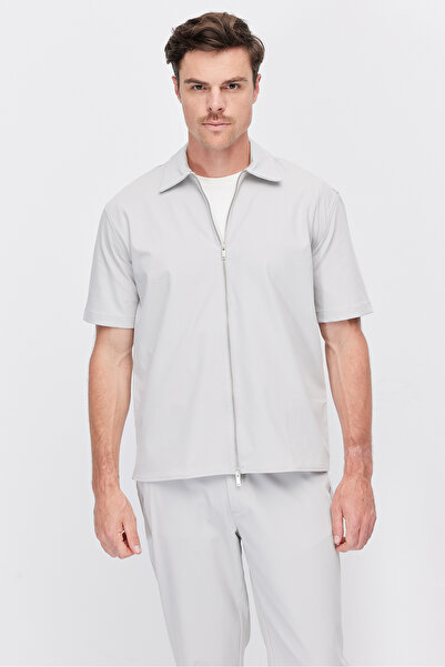 PAULMARK Men's Zippered Short Sleeve Shirt