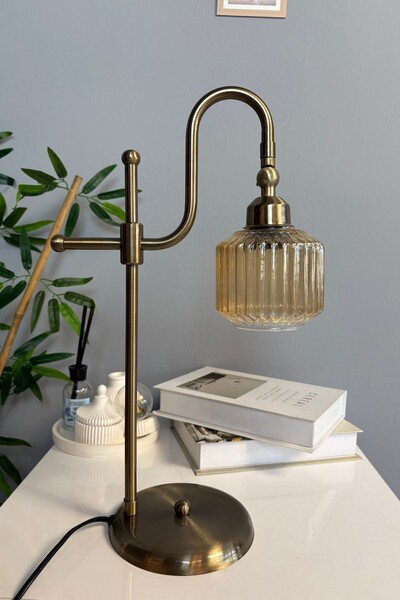 Bamyum Jerno Glass Honey Color Antique Double Curved Body Table Lamp Decorati...